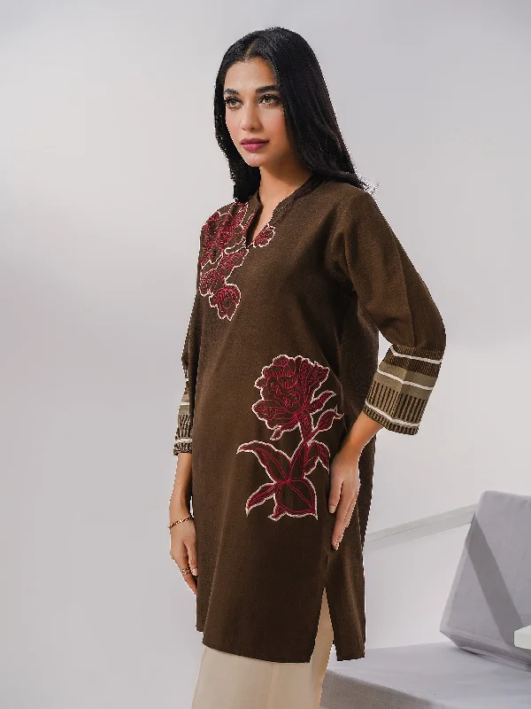 Slub Khaddar Shirt-Embroidered(Pret)Longline Shirts