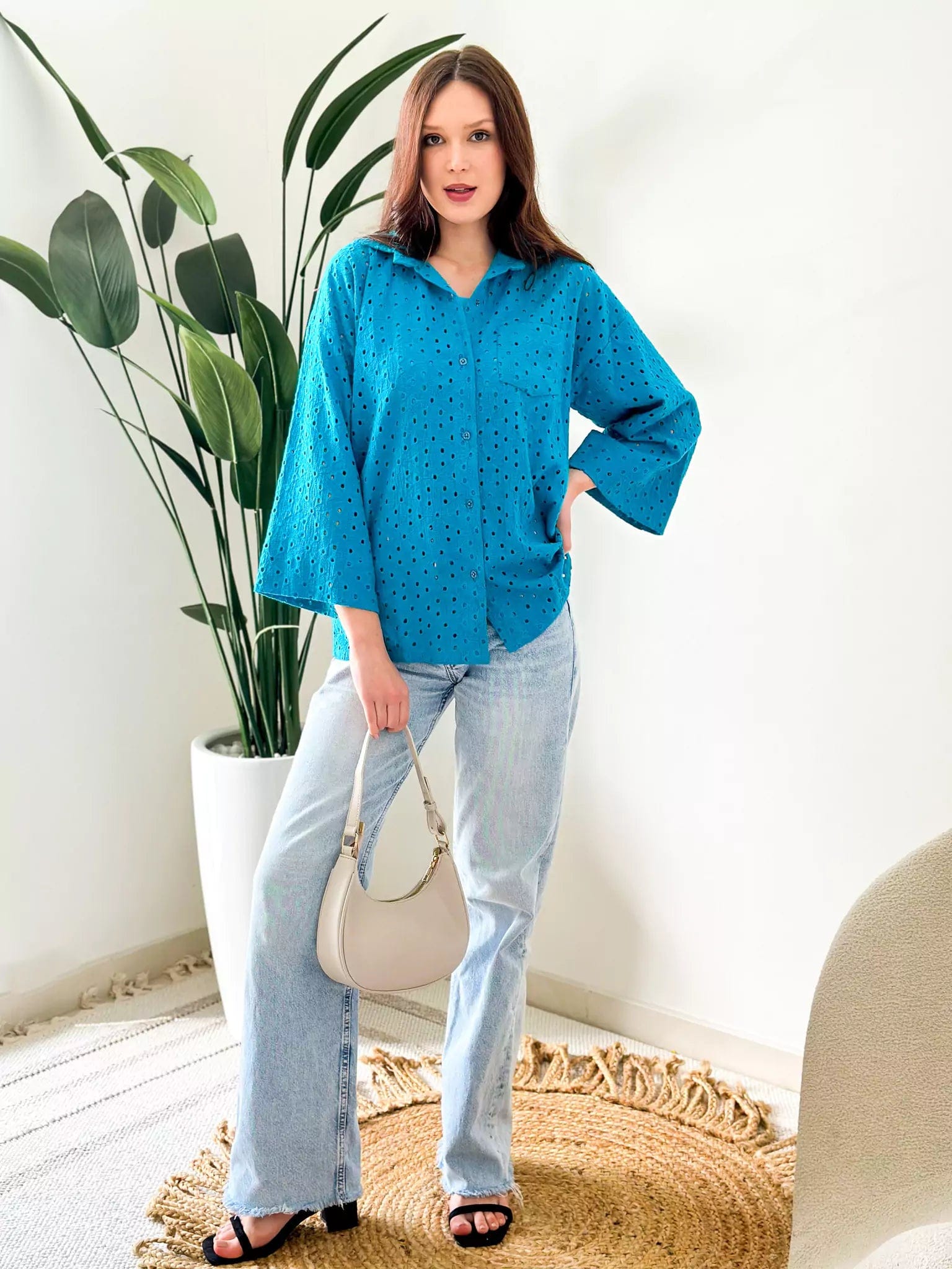 Tealicious Cutwork Shirt With InnerCasual Shirts