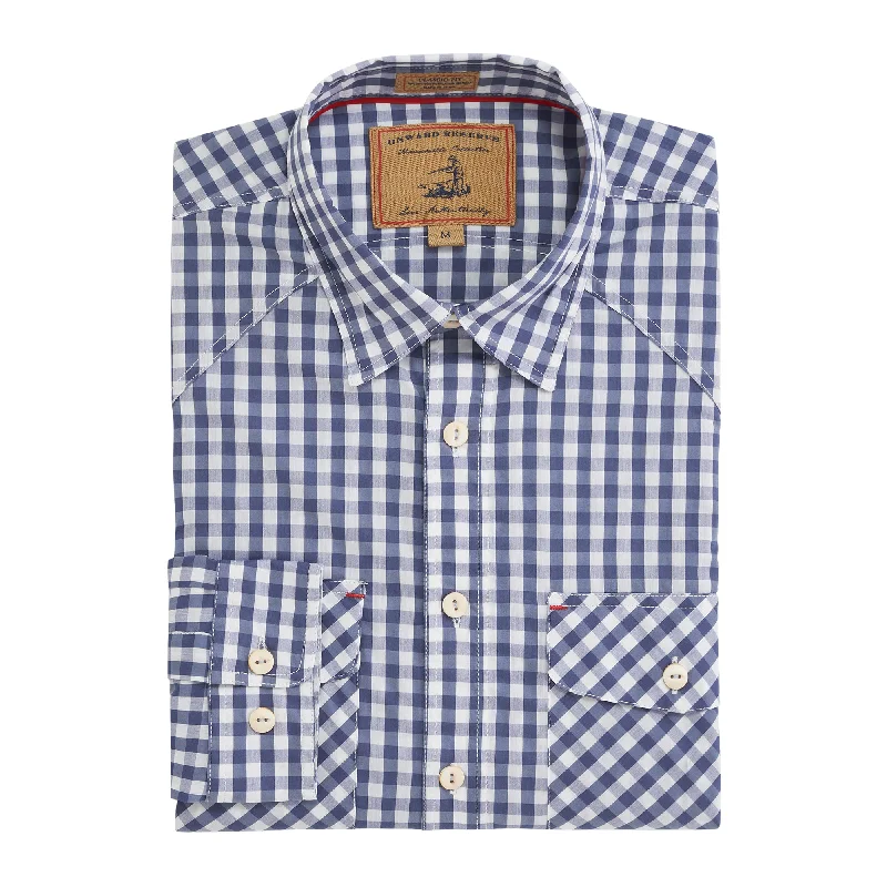 Blue Indigo Gingham Waterfront Performance Fishing ShirtYoga Shirts