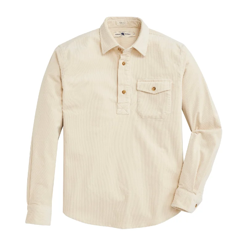 Stretch Cord Half Button Shirt - CreamPolka Dot Shirts