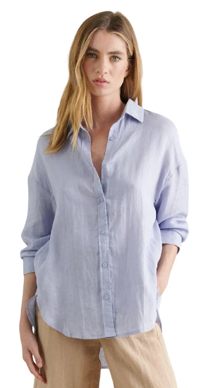 Boyfriend Linen Shirt - Powder BlueSports Team Shirts