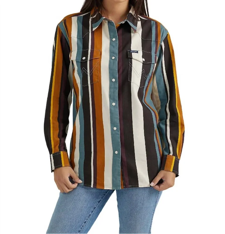 Brushpopper Stripe Cowboy Snap Shirt In Multi StripeSequined Shirts