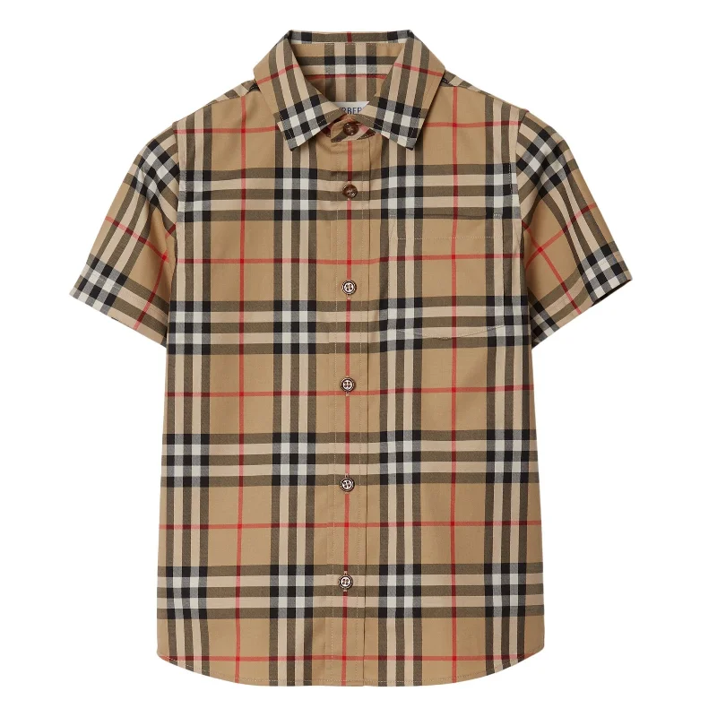 Beige Vintage Check Cotton ShirtZippered Shirts