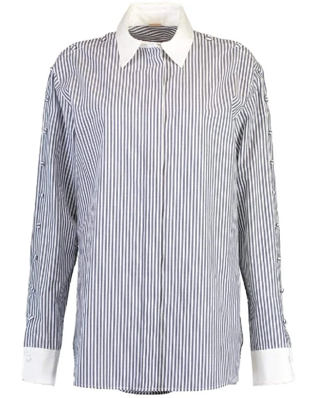 Button Sleeve Stripe ShirtSatin Shirts