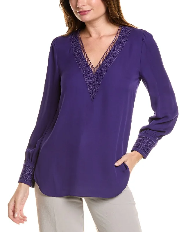 Elie Tahari Embroidered Silk-Blend ShirtHemp Shirts