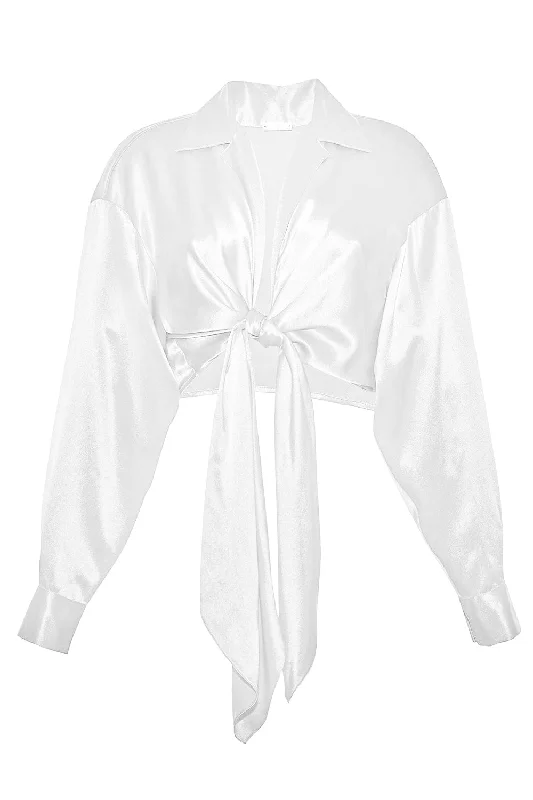 Front Tie Shirt - IvoryMetallic Shirts