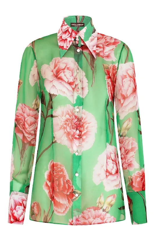 Long Sleeve Carnation Chiffon ShirtPolyester Shirts