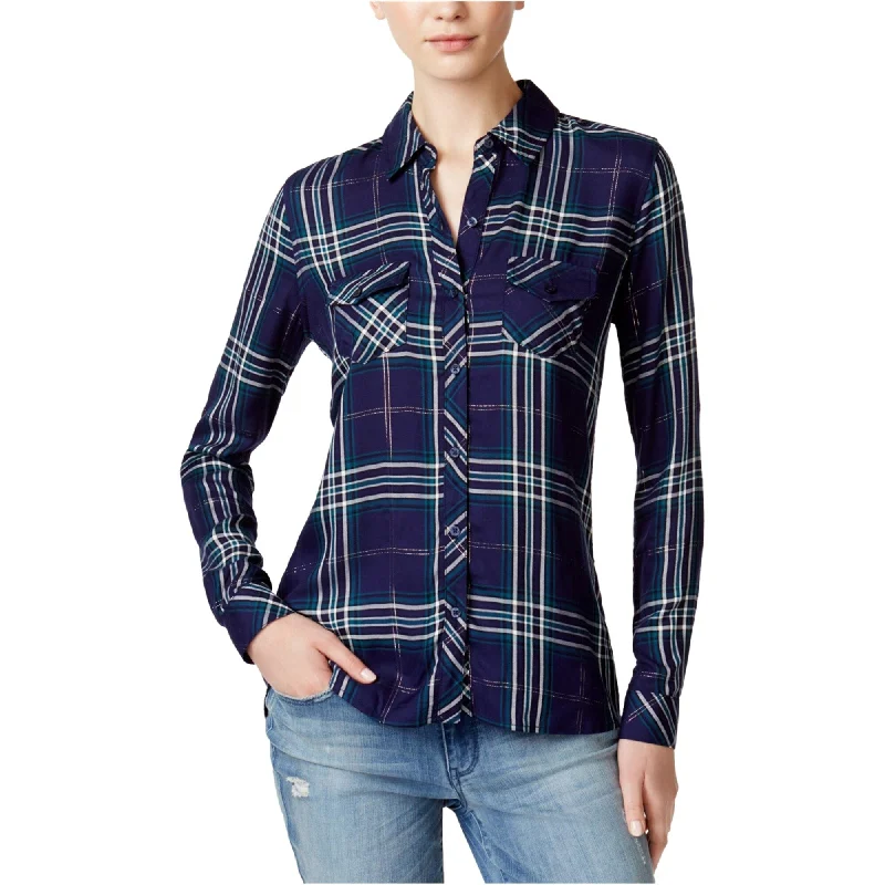 maison Jules Womens Plaid Button Up Shirt, Blue, X-SmallWork Shirts