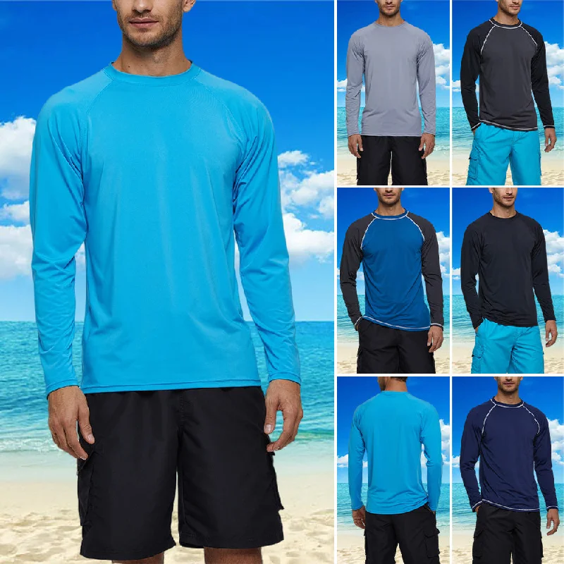 Mens Long Sleeve Shirt Scuba Diving Surfing Swimwear UV Protection Swimsuit TopsSheer Shirts