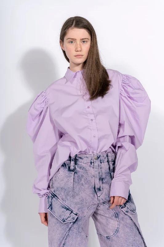 LILAC PUFF SLEEVE SHIRTLeather-Paneled Shirts