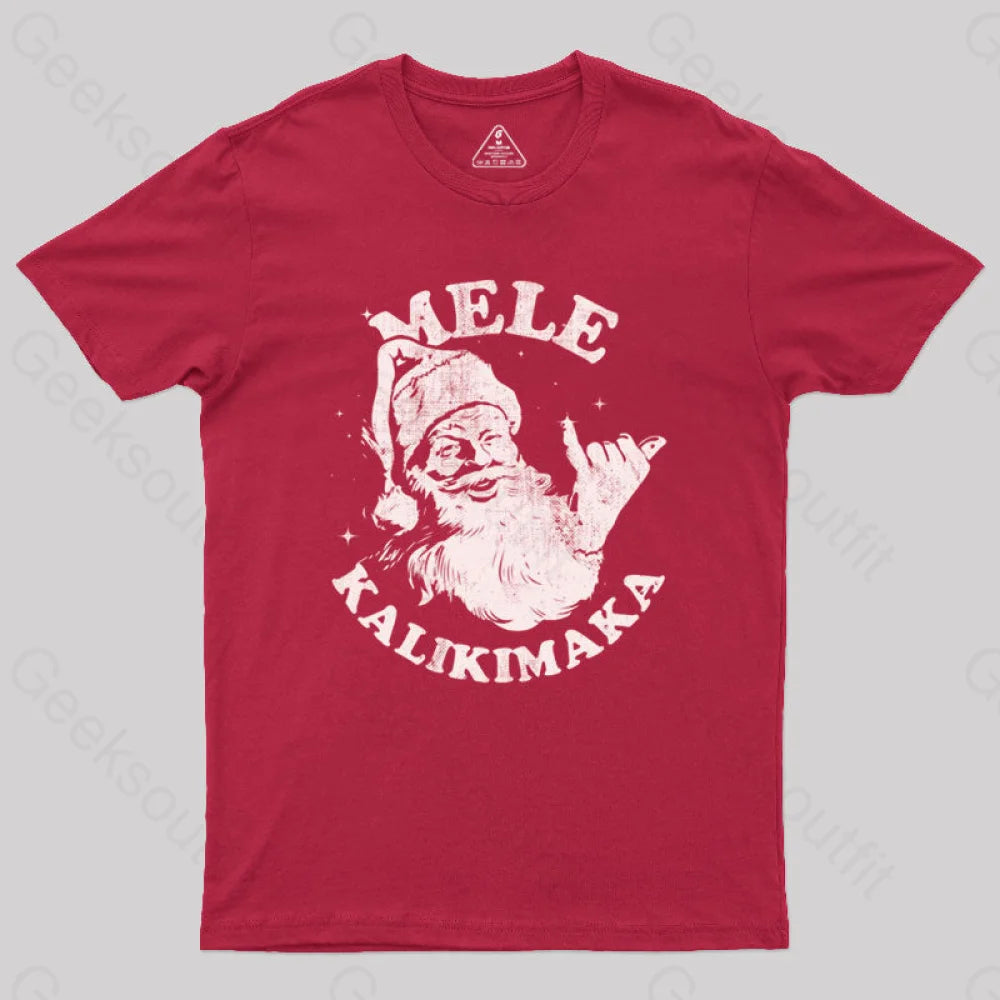 Retro Christmas Mele Kalikimaka Santa Shaka Hawaii Geek T-ShirtTied Tee