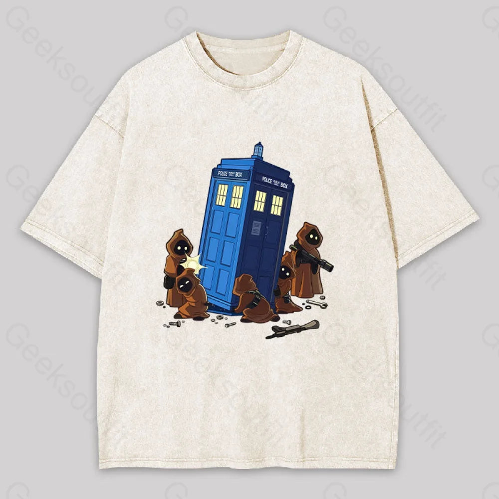 The TARDIS in Humorous Fan Art Washed T-shirtFast-Fashion Tee