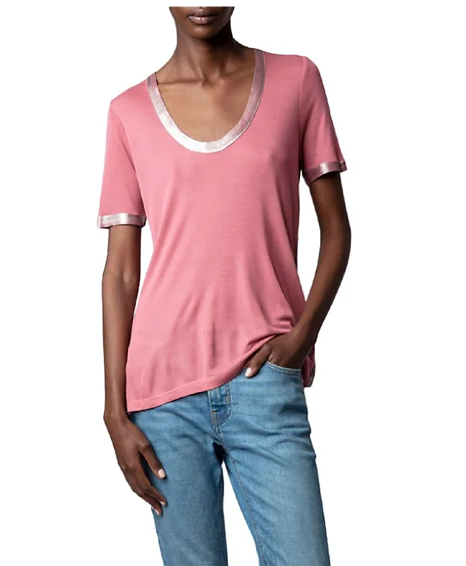 Tino Foil Scoop Neck Tee Shirt In Vieux RoseRainproof Shirts