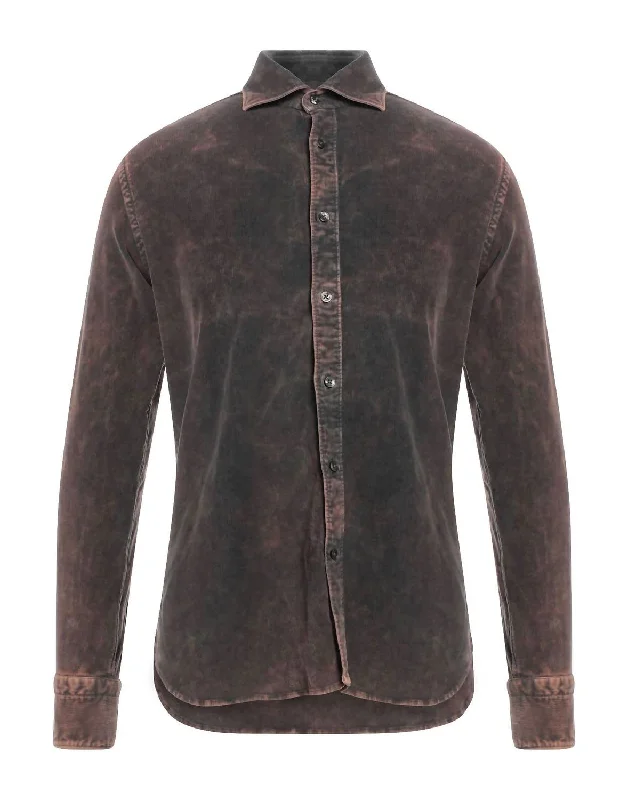 Velvet Button Down Shirt In BrownCasual Shirts