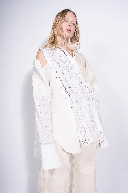 WHITE PATCHWORK DECONSTRUCTED SHIRTTunic Shirts