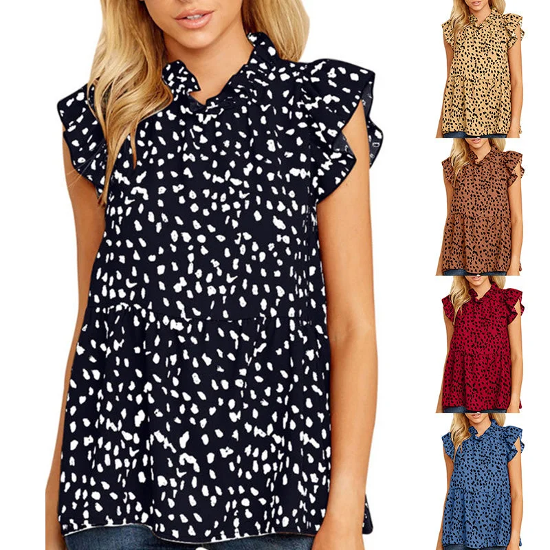 Women's Ruffled Floral Print Blouse Tops Ladies Casual Loose Sleeveless T ShirtGraphic Shirts