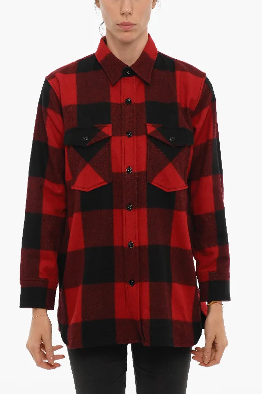 Woolrich Buffalo Checked Wool Blend Overshirt with Double Breast PockLimited Edition Shirts