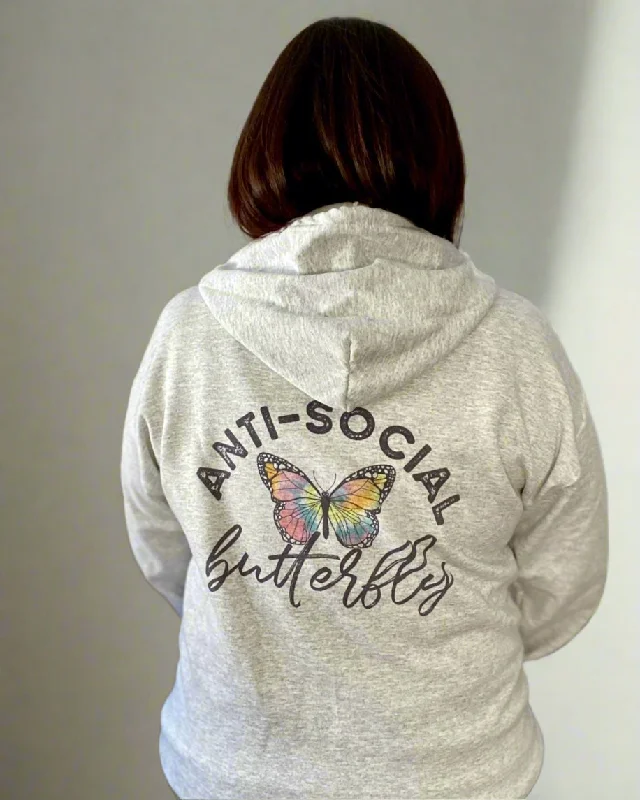 anti-social butterfly | zip up sweatshirtDrawstring Hoodies