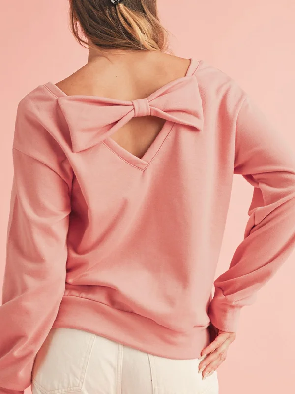 Bow Cutout Round Neck Long Sleeve SweatshirtSkateboard Sweatshirts