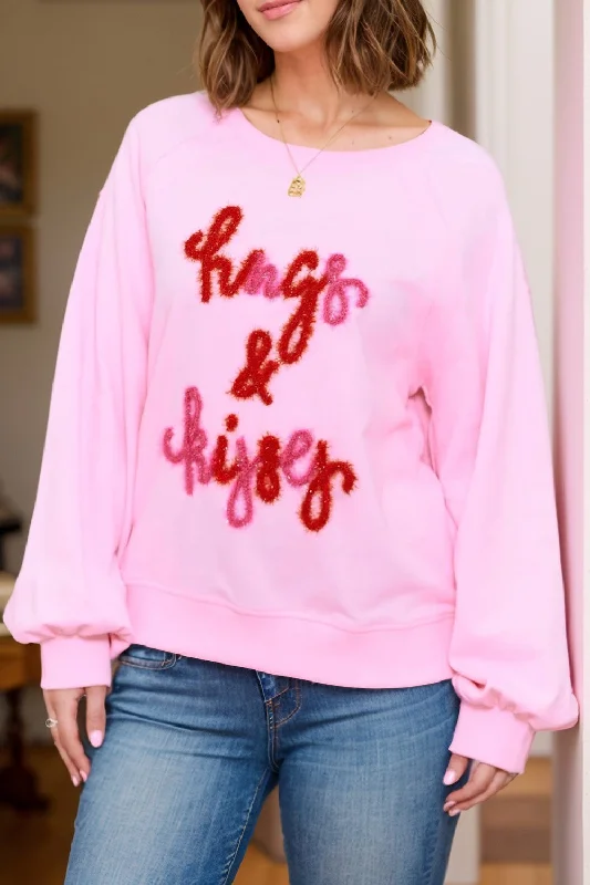 Hugs & Kisses Round Neck Long Sleeve SweatshirtMetallic Hoodies