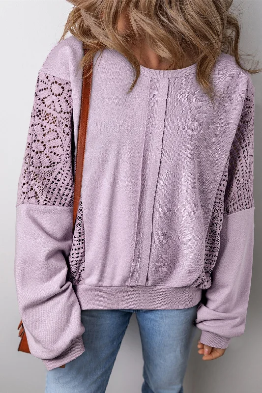 Crochet Round Neck Long Sleeve SweatshirtCultural Sweatshirts