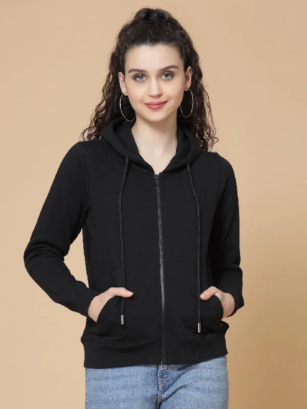 Hooded Solid Front Full Zip SweatshirtFringed Hoodies