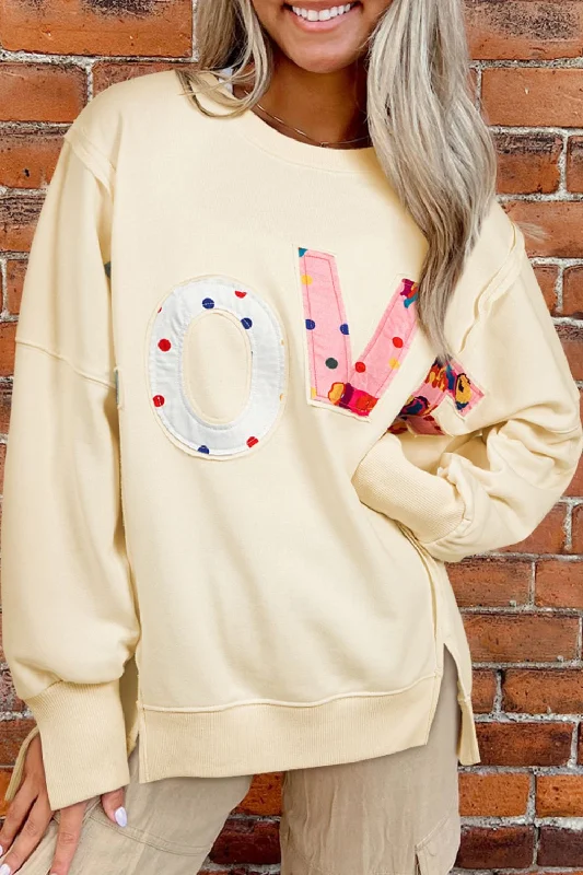 LOVE Patch Round Neck SweatshirtRecycled Fabric Hoodies