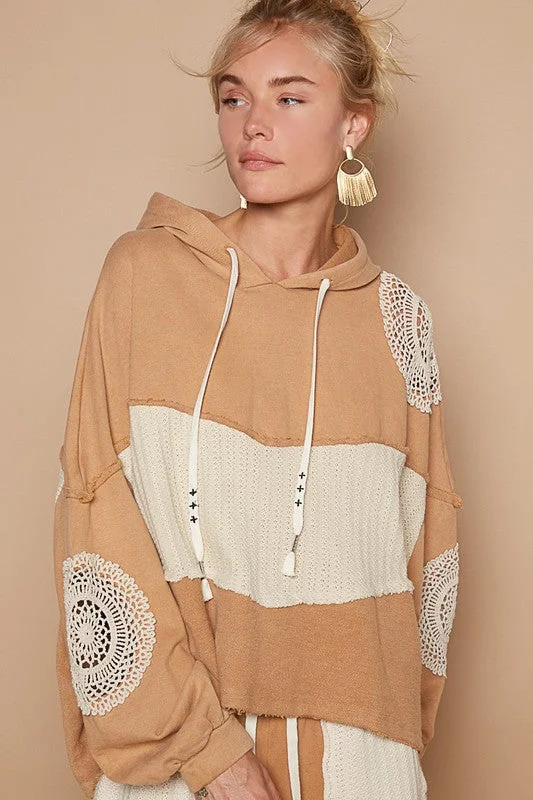 POL Openwork Contrast Dropped Shoulder HoodieUrban Hoodies