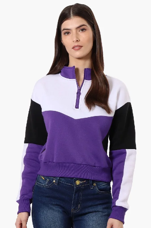 New Look Colour Block 1/4 Zip Sweatshirt - PurpleReflective Hoodies