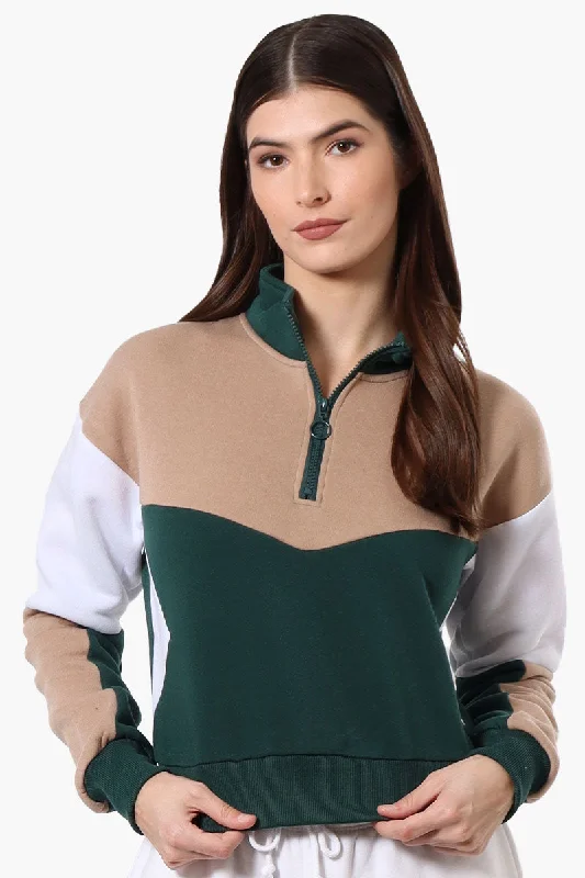 New Look Colour Block 1/4 Zip Sweatshirt - GreenDesigner Sweatshirts