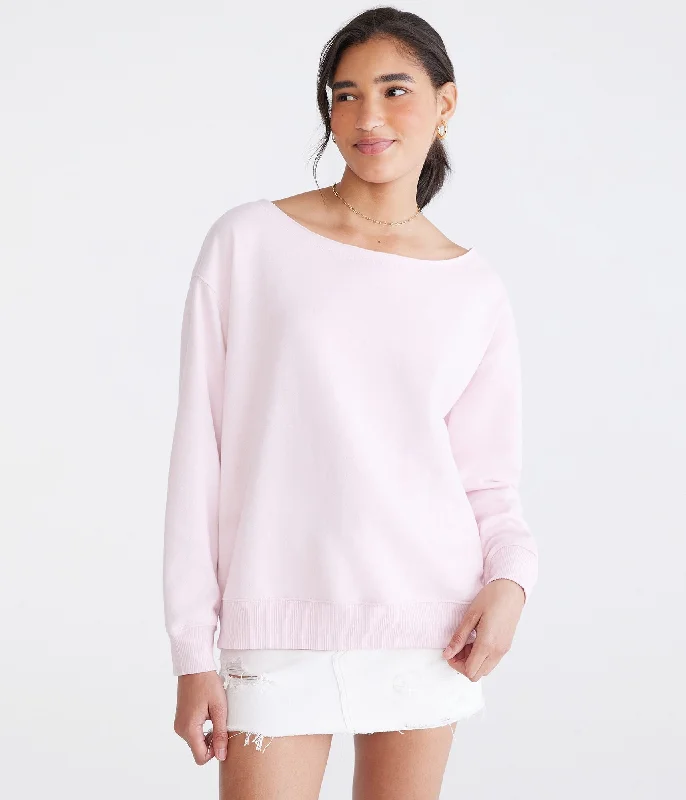 Aeropostale Washed Off-The-Shoulder SweatshirtPatchwork Sweatshirts