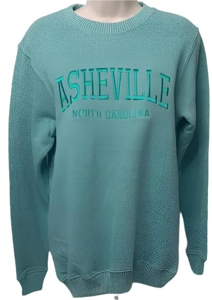 Asheville Logo Crewneck Embroidered Sweatshirt - Teal on Teal LogoStreetwear Hoodies