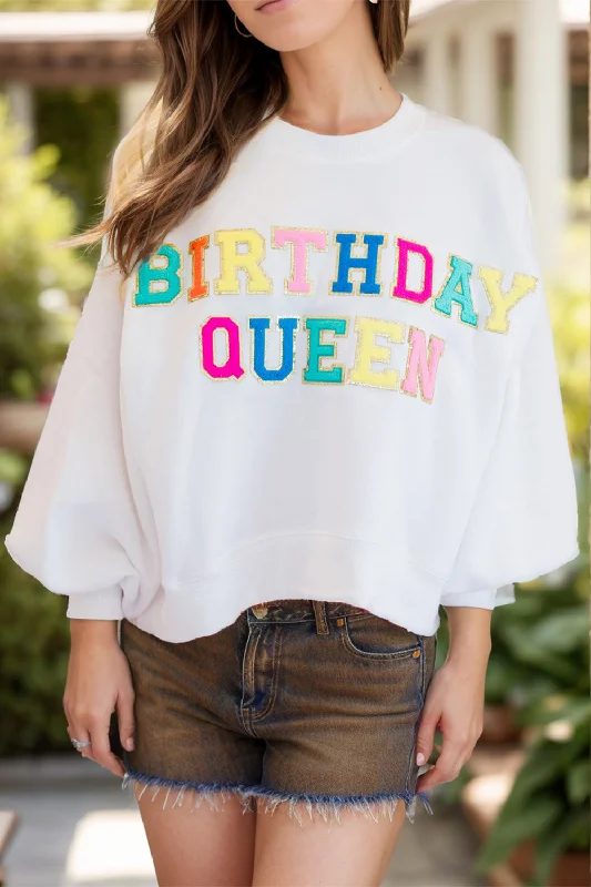 Hazel Blues® |  BIRTHDAY QUEEN Sequin Round Neck Long Sleeve SweatshirtReversible Hoodies