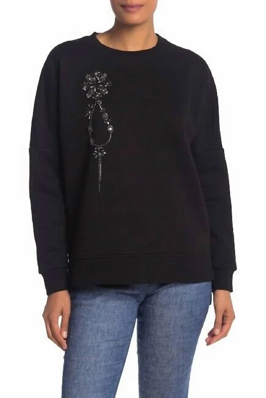 Chantae Crystal Embellished Sweatshirt In BlackLace-Up Hoodies