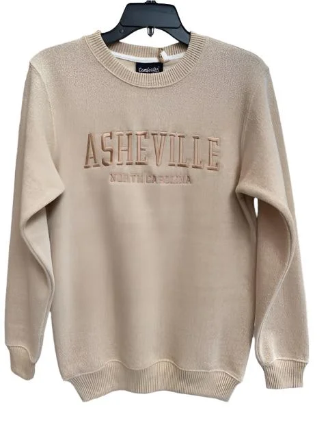 Asheville Logo Crewneck Embroidered Sweatshirt -Oatmeal / Tan LogoHip-Hop Hoodies