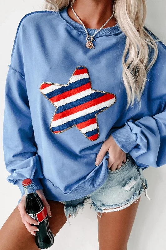 Hazel Blues® |  Exposed Seam Star Long Sleeve SweatshirtCollaborative Sweatshirts