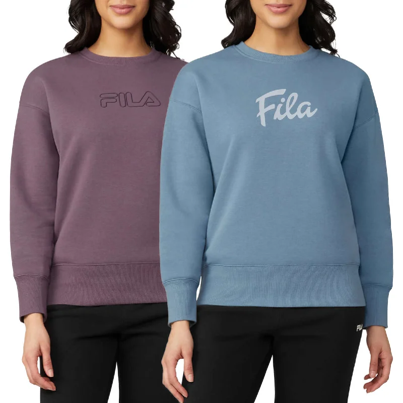 FILA Women's Chest Logo Cotton Blend Active Crewneck Sweatshirt TopRibbed Cuff Hoodies