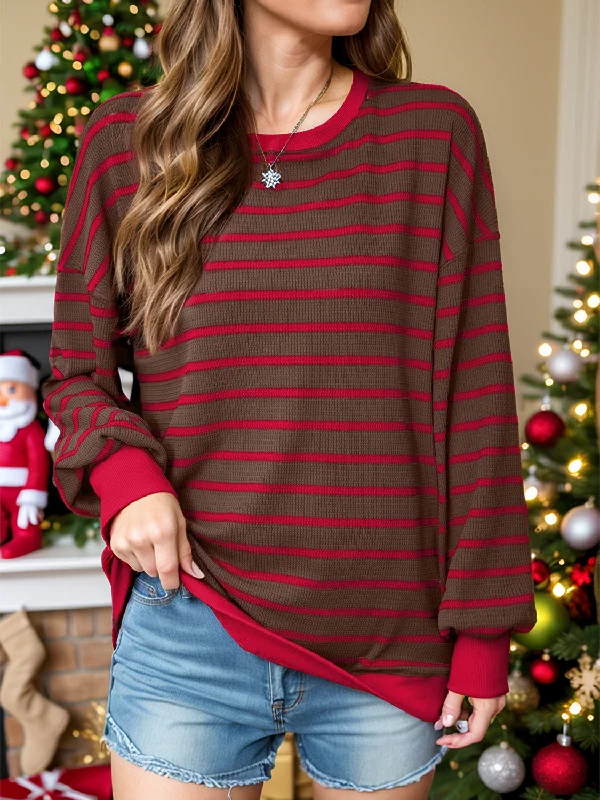 Lovelet Striped Contrast Long Sleeve SweatshirtGlitter Sweatshirts