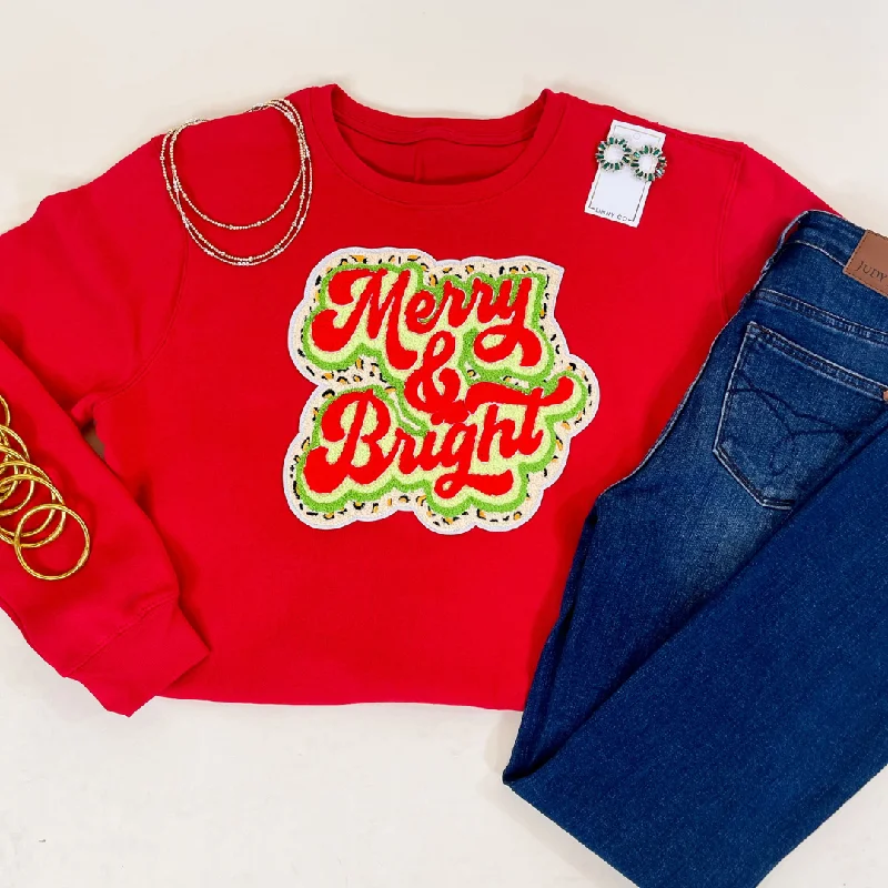 Merry and Bright Graphic Sweatshirt with Cheetah Print Backing in RedBamboo Fiber Sweatshirts