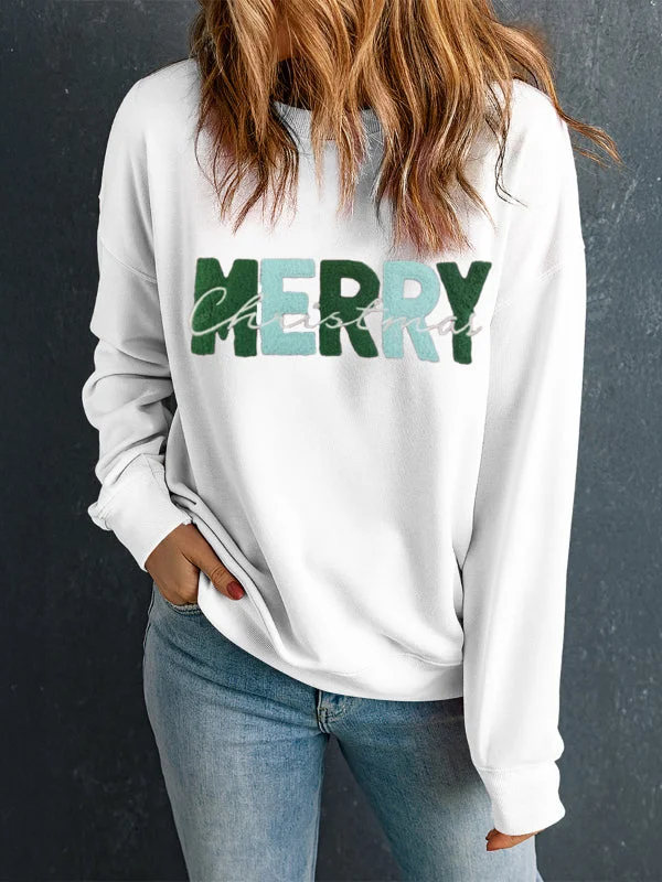 MERRY CHRISTMAS Contrast Long Sleeve SweatshirtLace-Up Hoodies