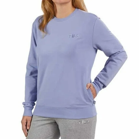 FILA Soft Cotton Blend French Terry Crewneck Relaxed Fit Sweatshirt TopCotton Hoodies