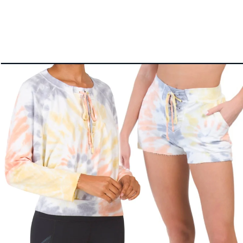 Young Fabulous & Broke Rowan Tie Dye Frayed Cuffs Sweatshirt Top & Shorts CollectionGlitter Sweatshirts