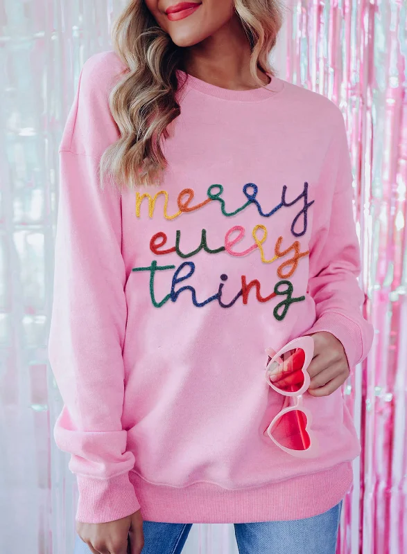 Peach Blossom Merry Every Thing Tinsel Slogan SweatshirtButton-Up Sweatshirts