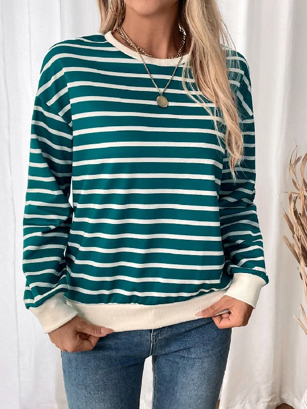 Hazel Blues® |  Perfee Striped Contrast Round Neck Long Sleeve SweatshirtFestival Sweatshirts