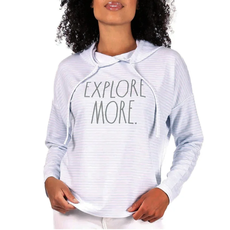 Rae Dunn Women's Ultra Soft Explore More Graphic Print Striped Sweatshirt Top HoodieStretch-Knit Sweatshirts