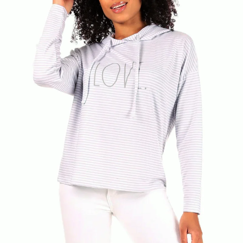 Rae Dunn Women's Ultra Soft Love Graphic Print Striped Sweatshirt Top HoodieYoga Sweatshirts