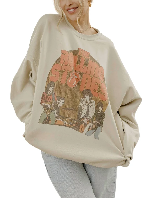 Rolling Stones Stage Circle Graphic Sweatshirt In SandDrawstring Hoodies