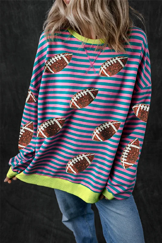 Hazel Blues® |  Striped Football Long Sleeve SweatshirtStreetwear Hoodies