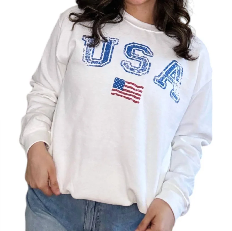 Washed Usa Flag Sweatshirt In WhiteColorblock Hoodies