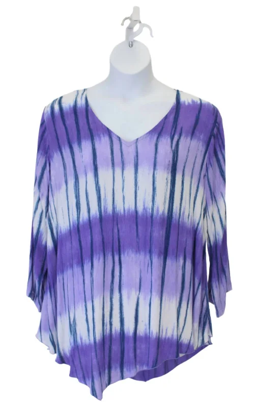 Knit TeeWomen's Tie Dye V-Hem Top - Plus In Purple